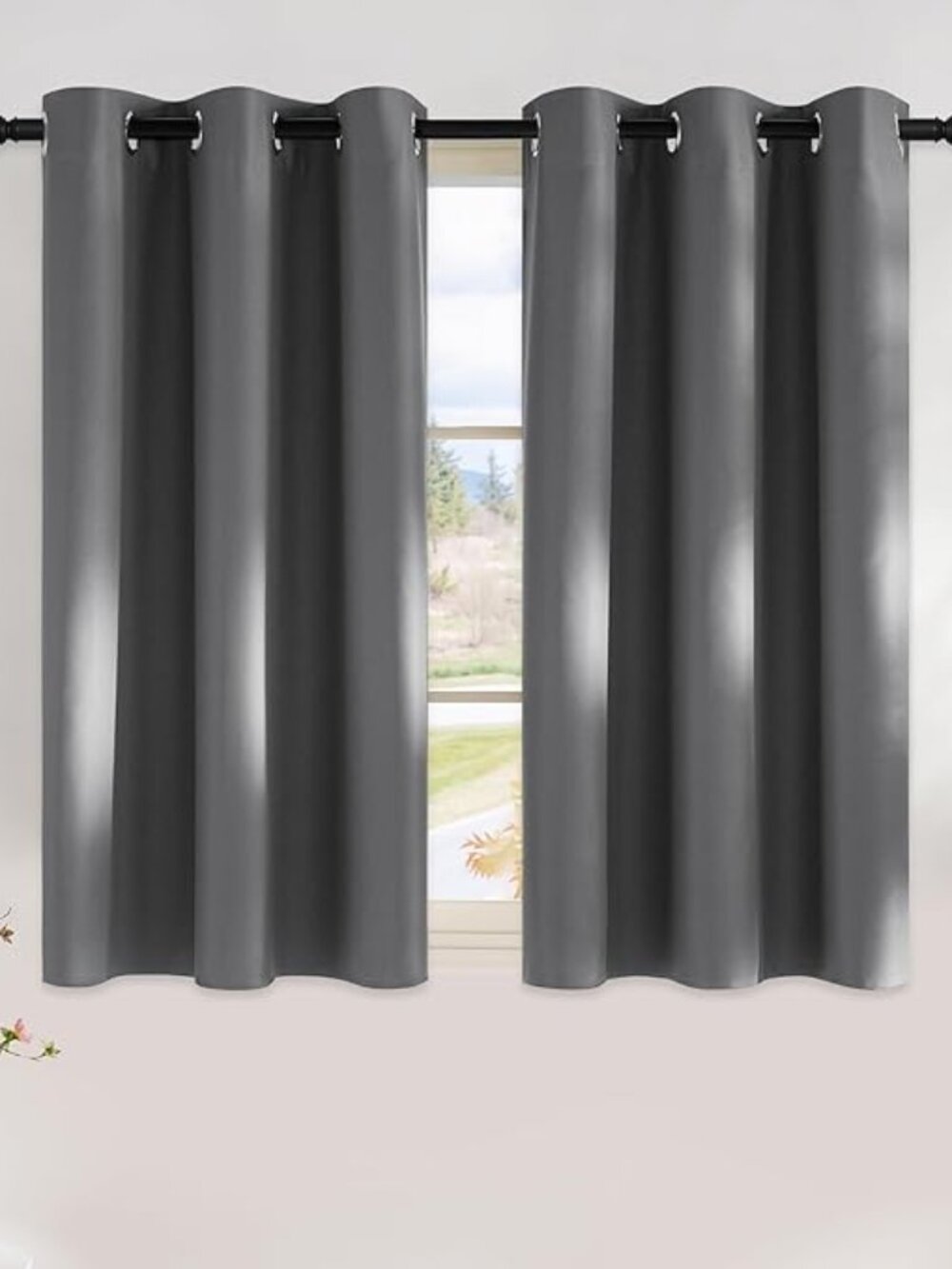Grey Kitchen Blackout Short Curtain Panels for Bedroom 45 Inch‎ Long